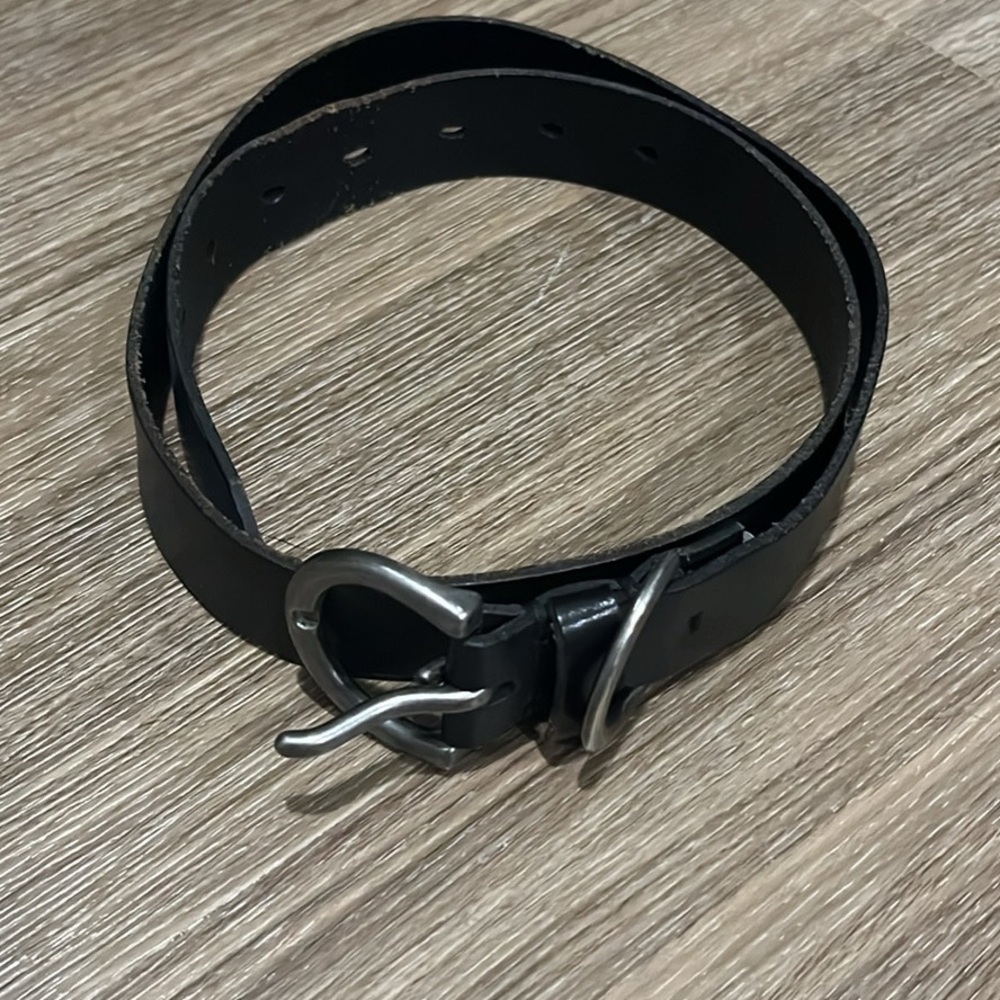 Classic Black Leather Belt with Silver Buckle